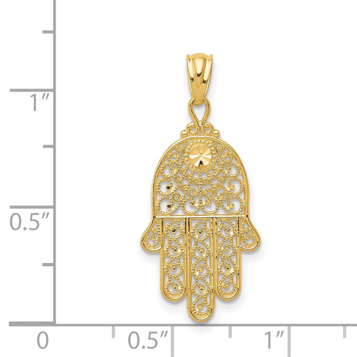 14k Yellow Gold Hamsa Hand Pendant with Filigree Sunburst Design, Spiritual Talisman Charm
