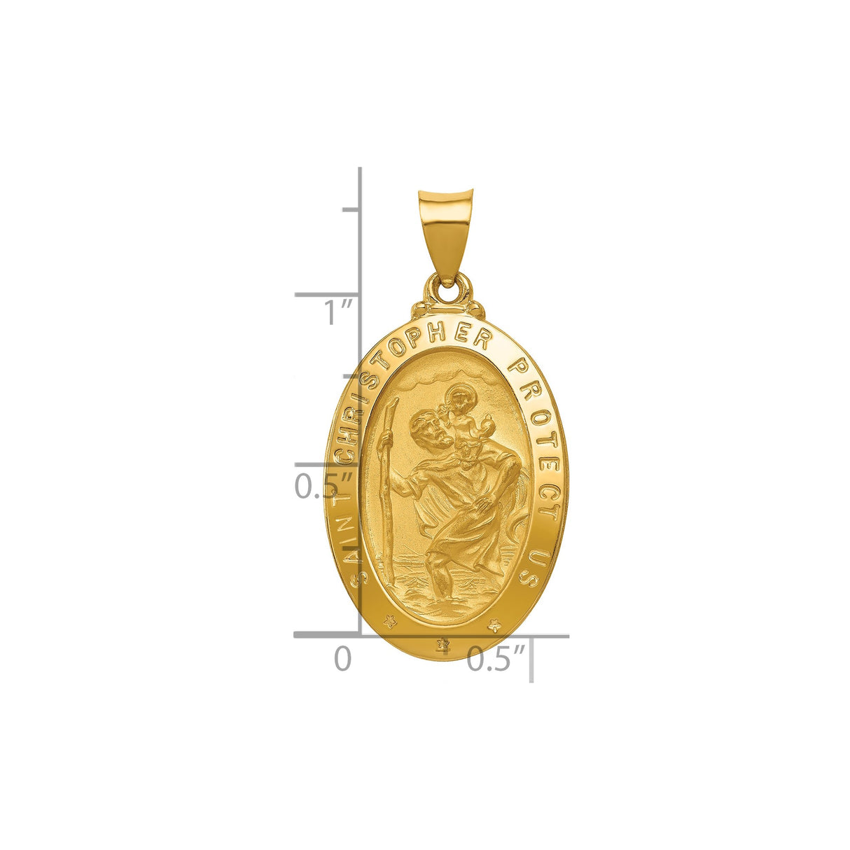 14k Yellow Gold Saint Christopher Oval Medal Pendant with Brushed and Polished Finish