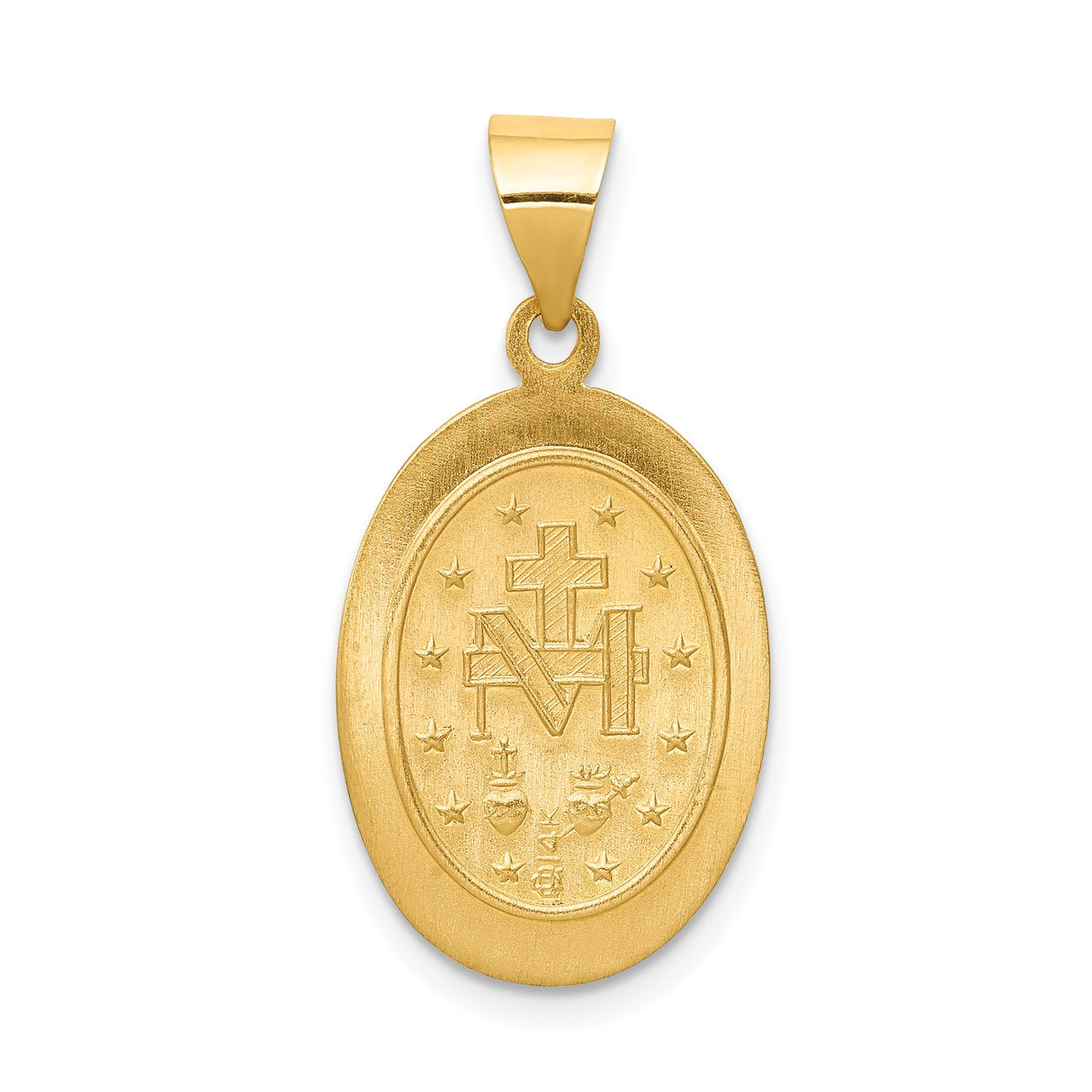 14k Yellow Gold Miraculous Medal Pendant, Virgin Mary Religious Charm, Catholic Oval Devotion Jewelry