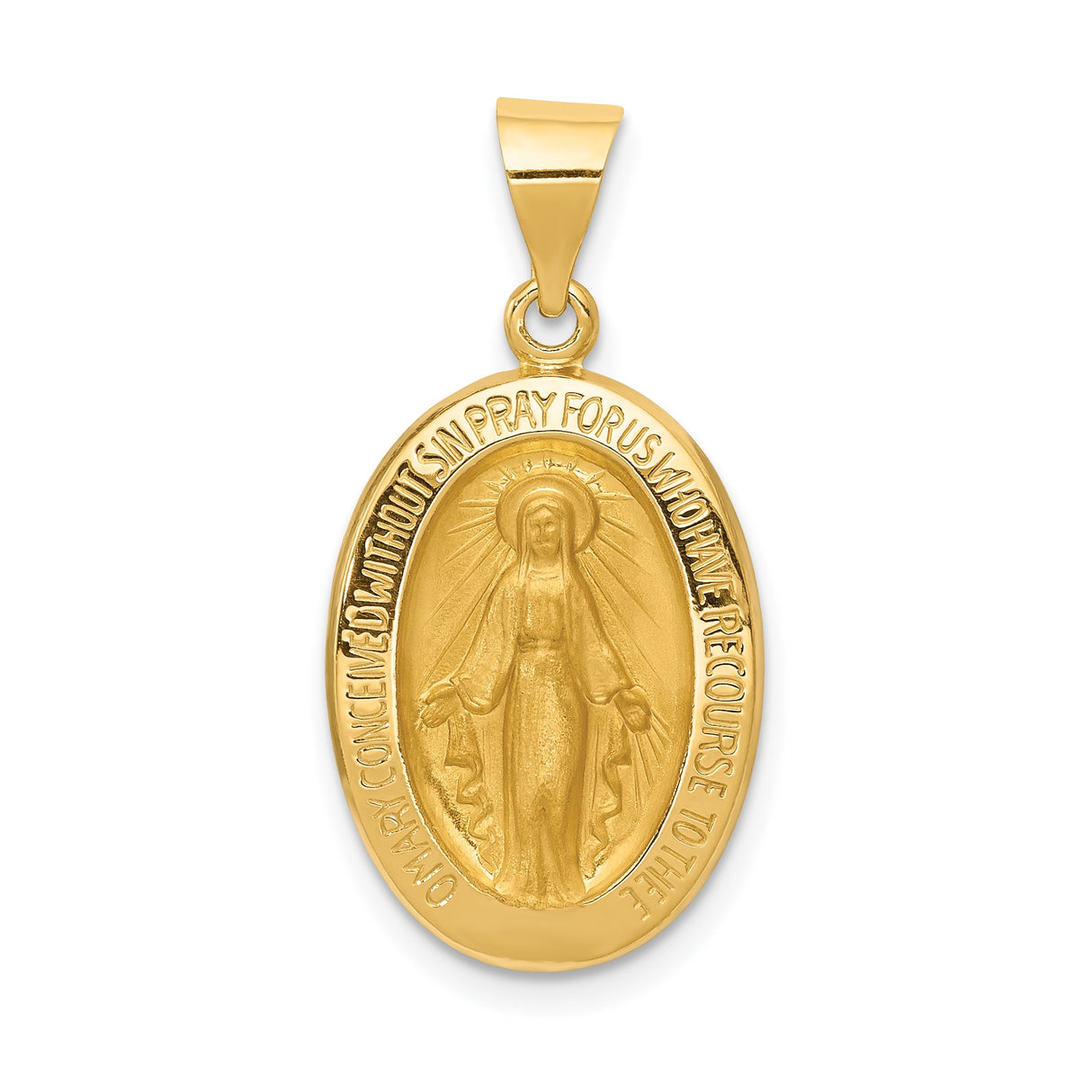 14k Yellow Gold Miraculous Medal Pendant, Virgin Mary Religious Charm, Catholic Oval Devotion Jewelry