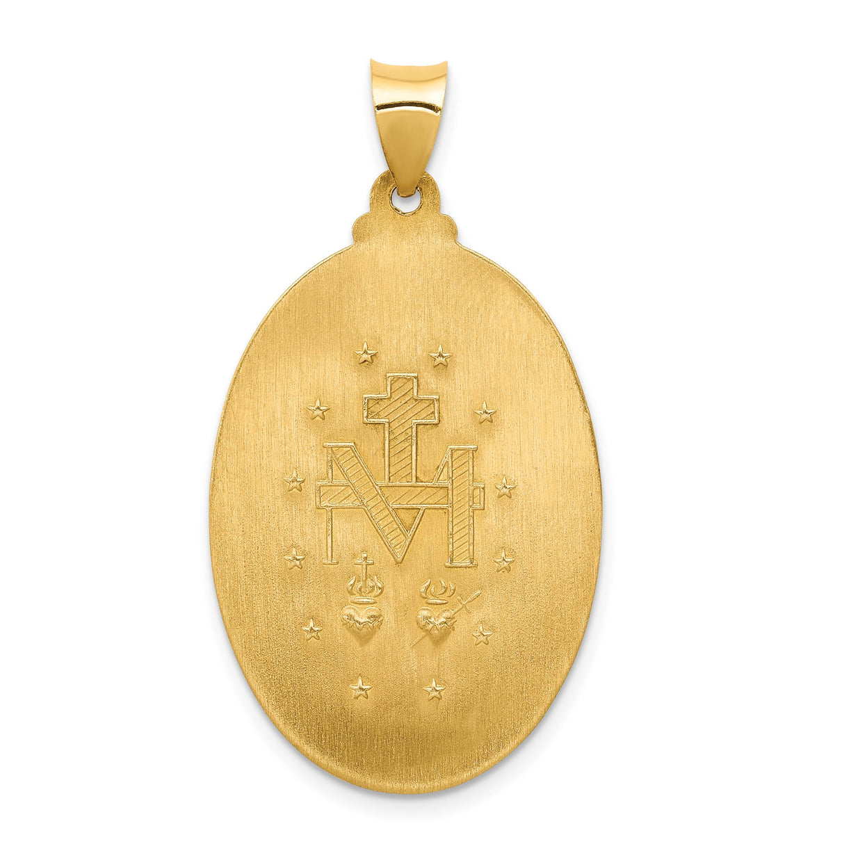 14k Yellow Gold Miraculous Medal Pendant Featuring Virgin Mary and O Mary Inscription