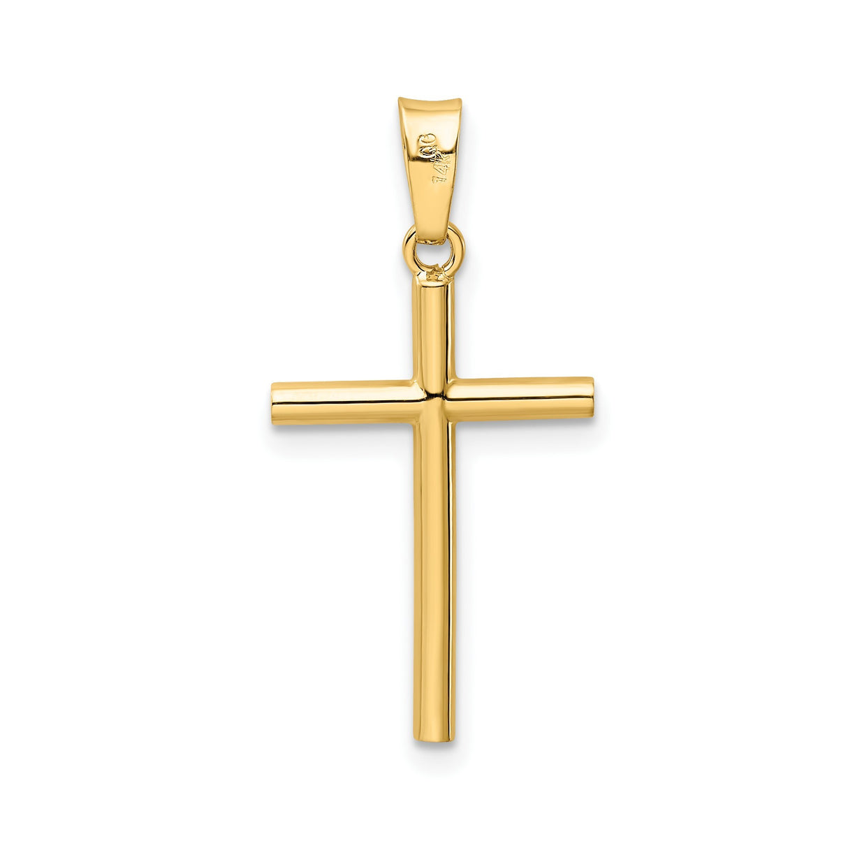 14k Yellow Gold Cross Pendant, Polished Minimalist Latin Catholic Design for Men or Women
