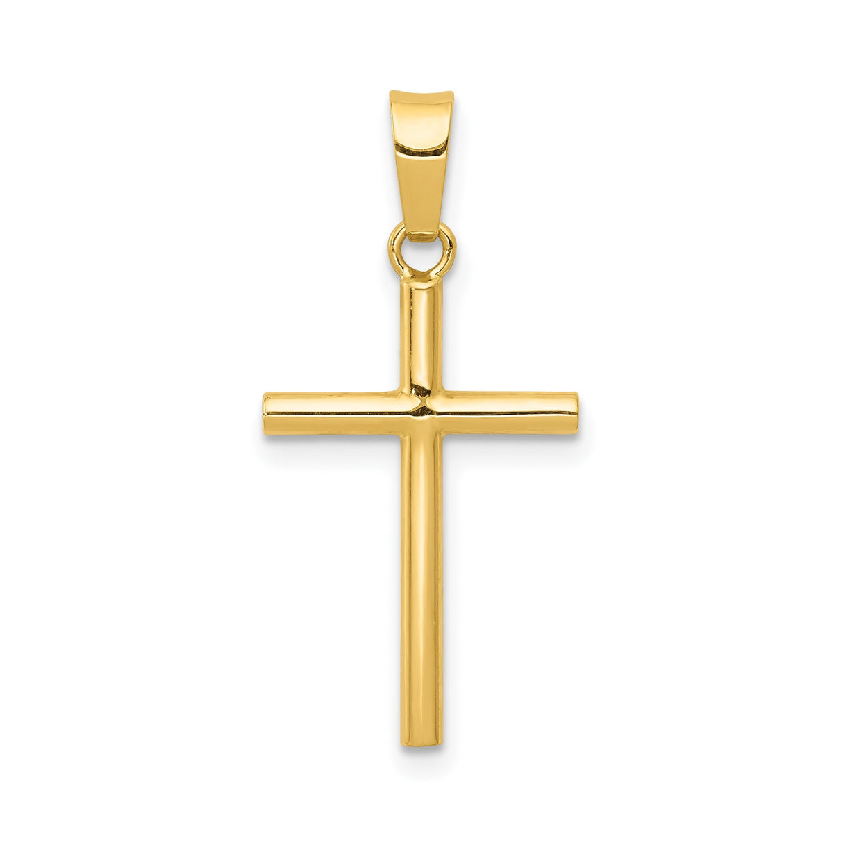 14k Yellow Gold Cross Pendant, Polished Minimalist Latin Catholic Design for Men or Women