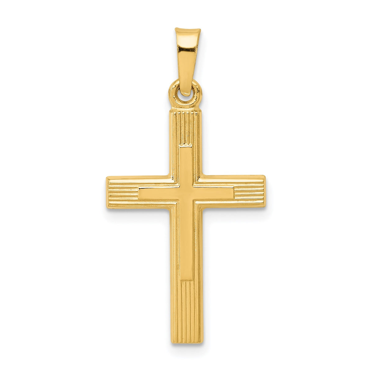 14k Yellow Gold Cross Pendant with Textured Brushed and Polished Design for Men or Women