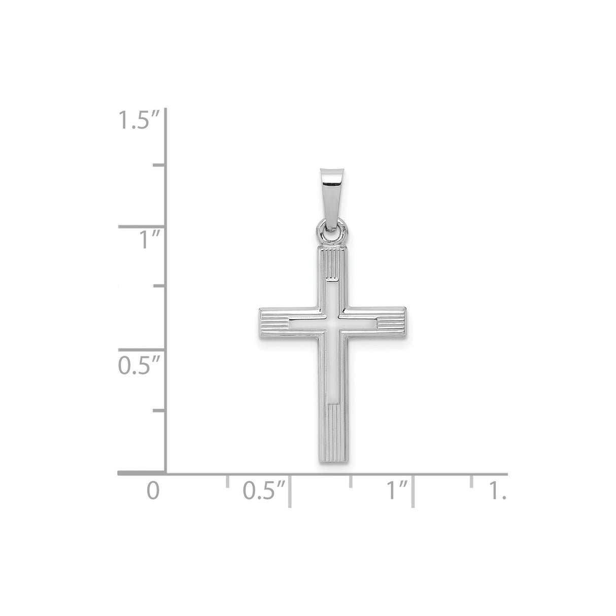 14k White Gold Cross Pendant with Polished and Etched Detailing, Christian Charm for Women or Unisex Wear