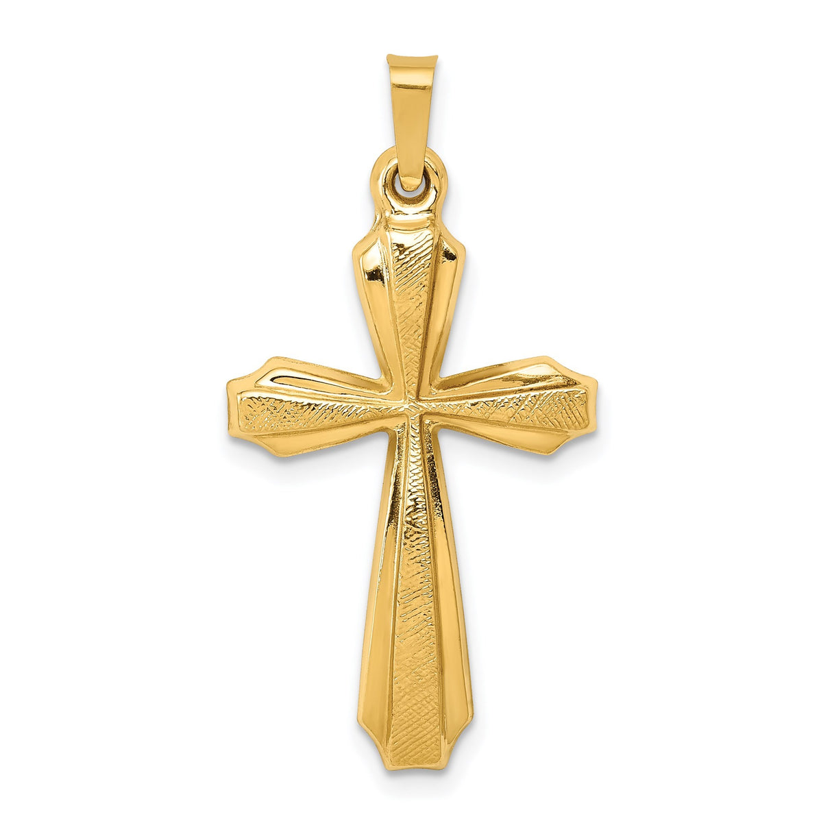 14k Yellow Gold Cross Pendant with Polished and Textured Design, Christian Religious Charm