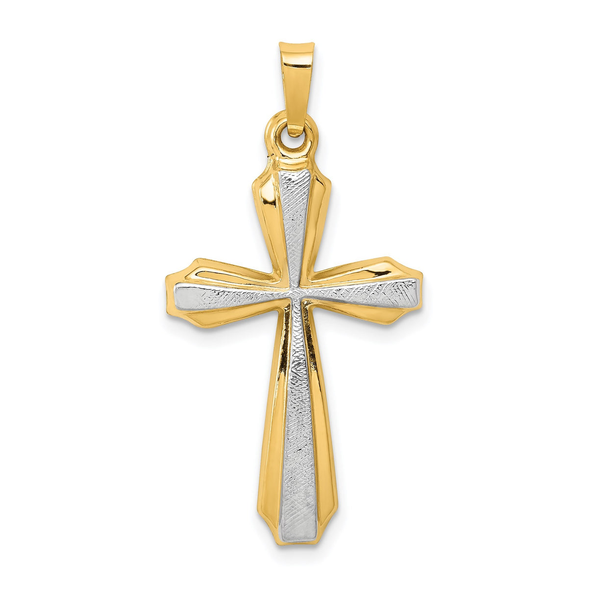 14k Yellow Gold and Rhodium Two-Tone Cross Pendant with Textured Inlay, Latin Christian Symbol