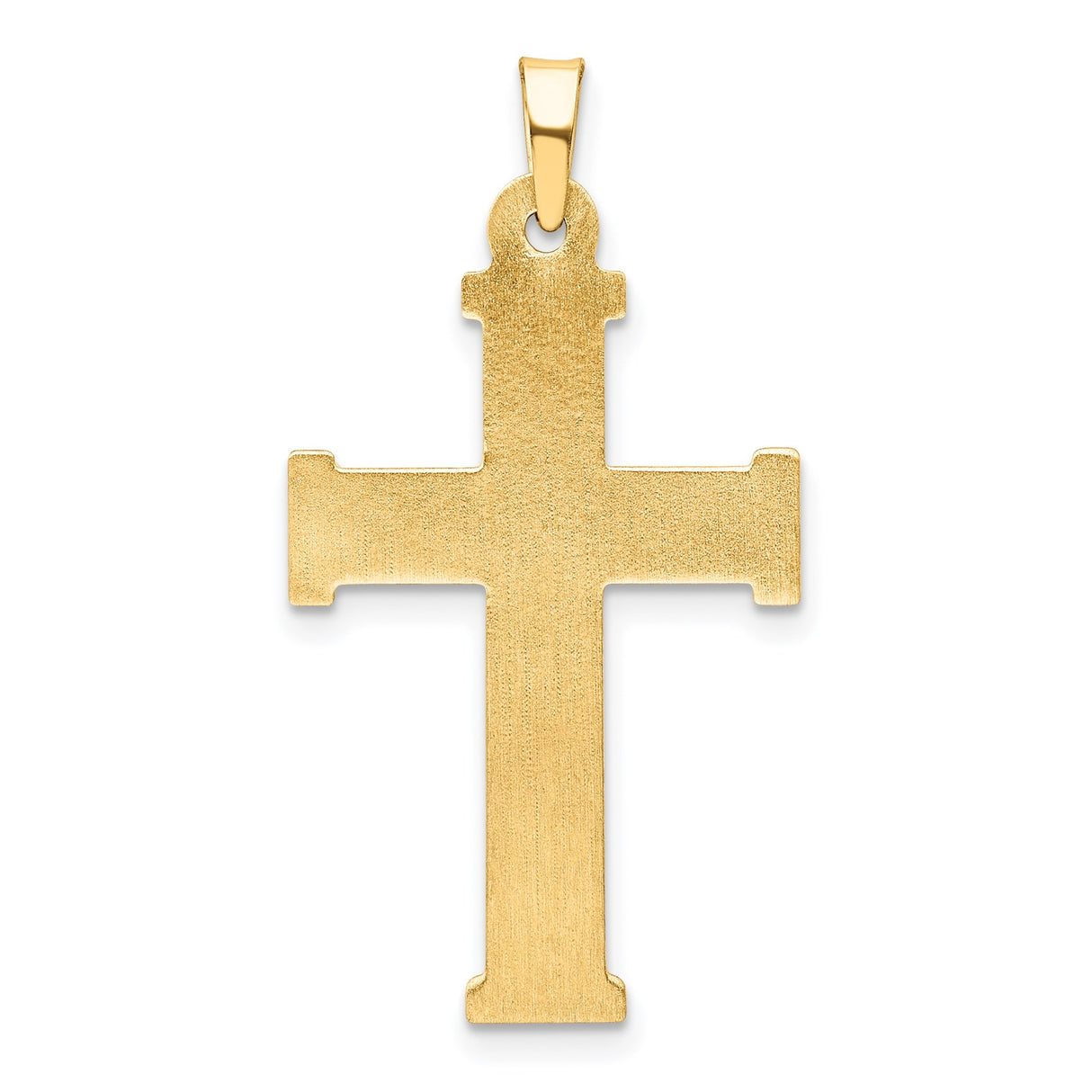 14k Yellow Gold Cross Pendant with Textured Center and Polished Edges, Christian Charm