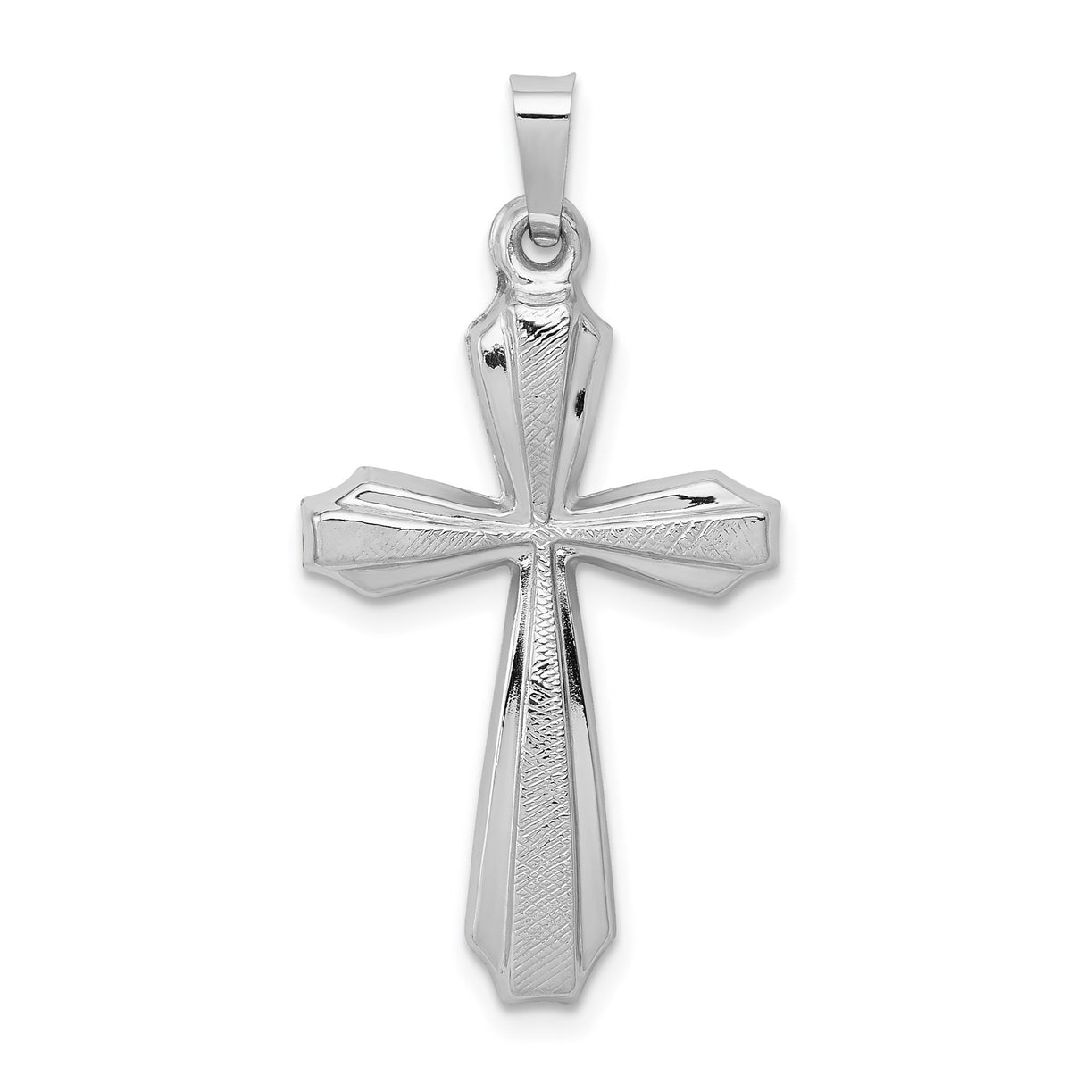 14k White Gold Cross Pendant, Beveled Textured Design, Religious Christian Jewelry for Men and Women