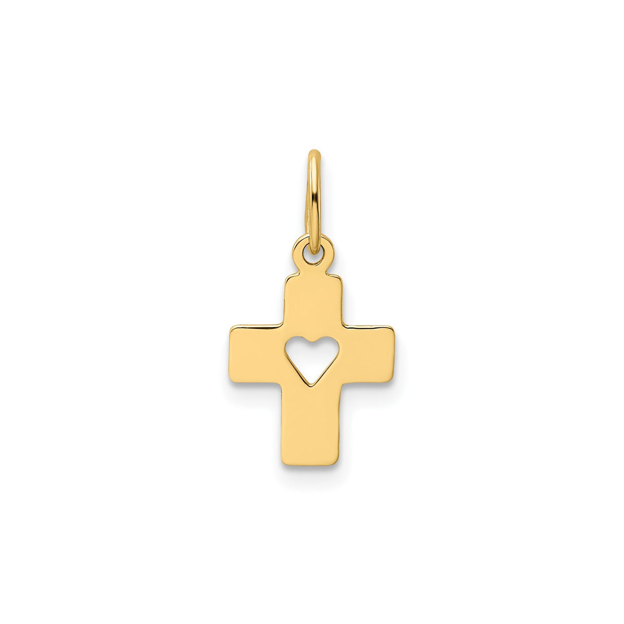 14k Yellow Gold Cross Pendant with Cutout Heart, Christian Religious Charm