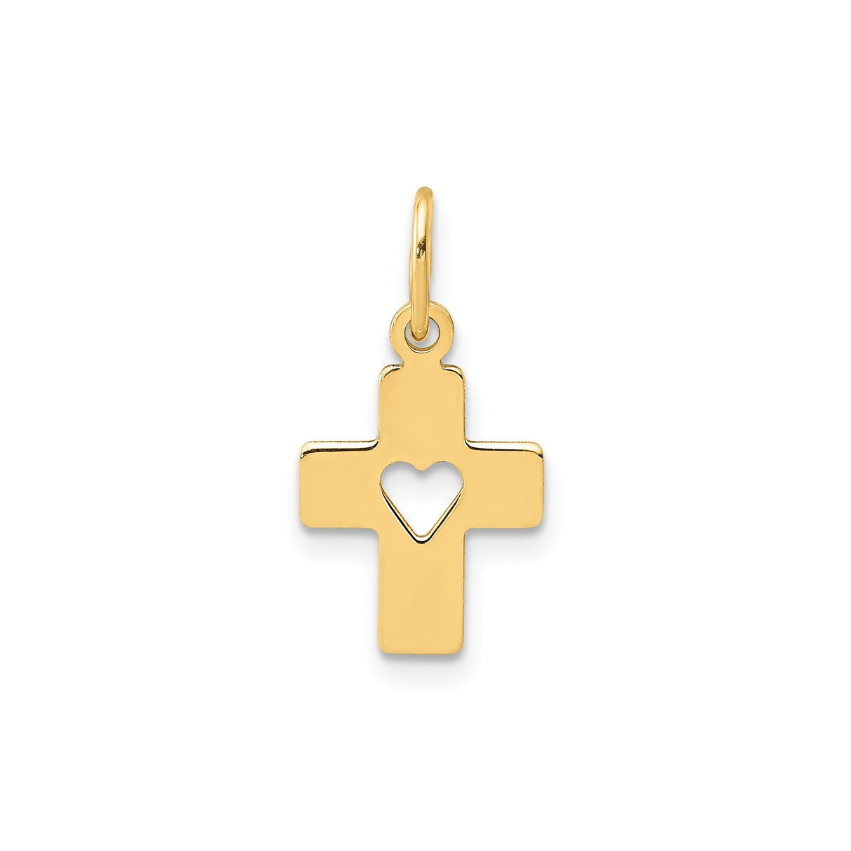 14k Yellow Gold Cross Pendant with Cutout Heart, Christian Religious Charm
