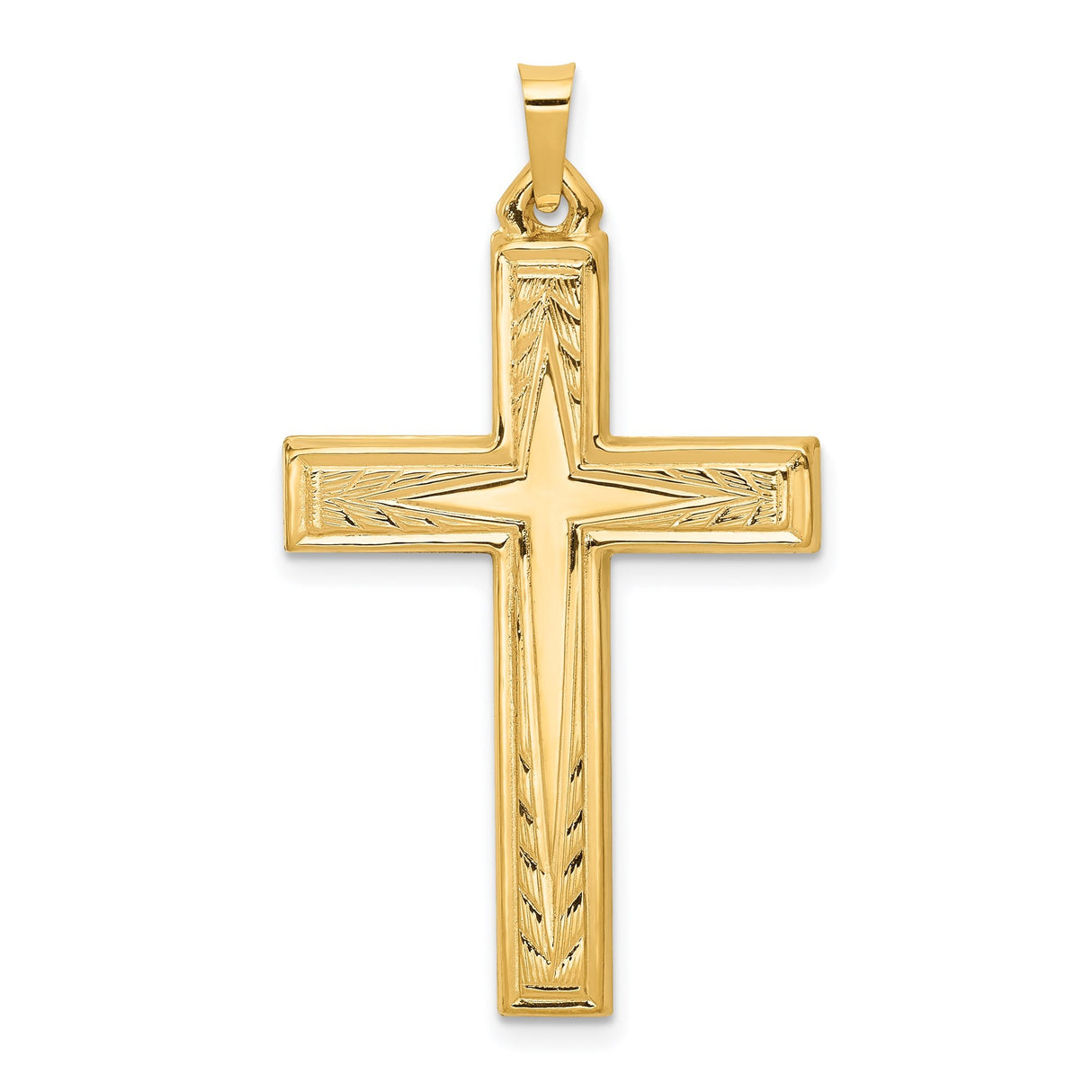 14k Yellow Gold Cross Pendant with Beveled Edge and Polished Detailing for Men or Women