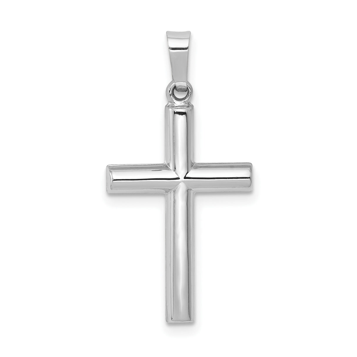 14k White Gold Cross Pendant, Polished Tubular Christian Religious Jewelry for Men or Women