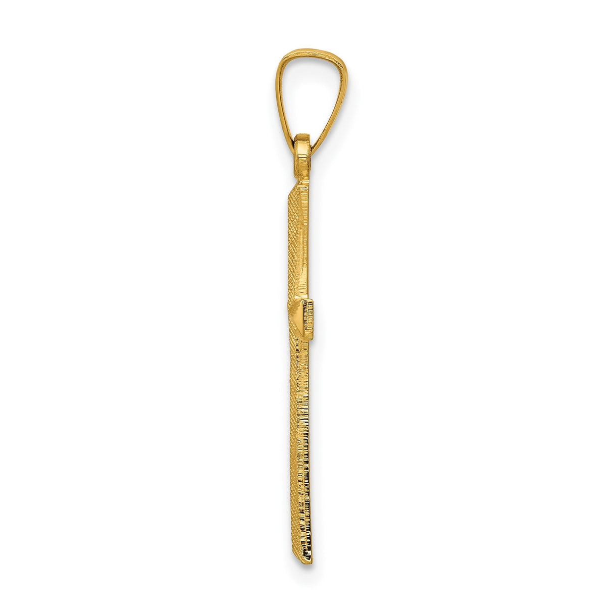 14k Yellow Gold Latin Cross Pendant, Textured and Polished Christian Charm, Unisex Religious Jewelry