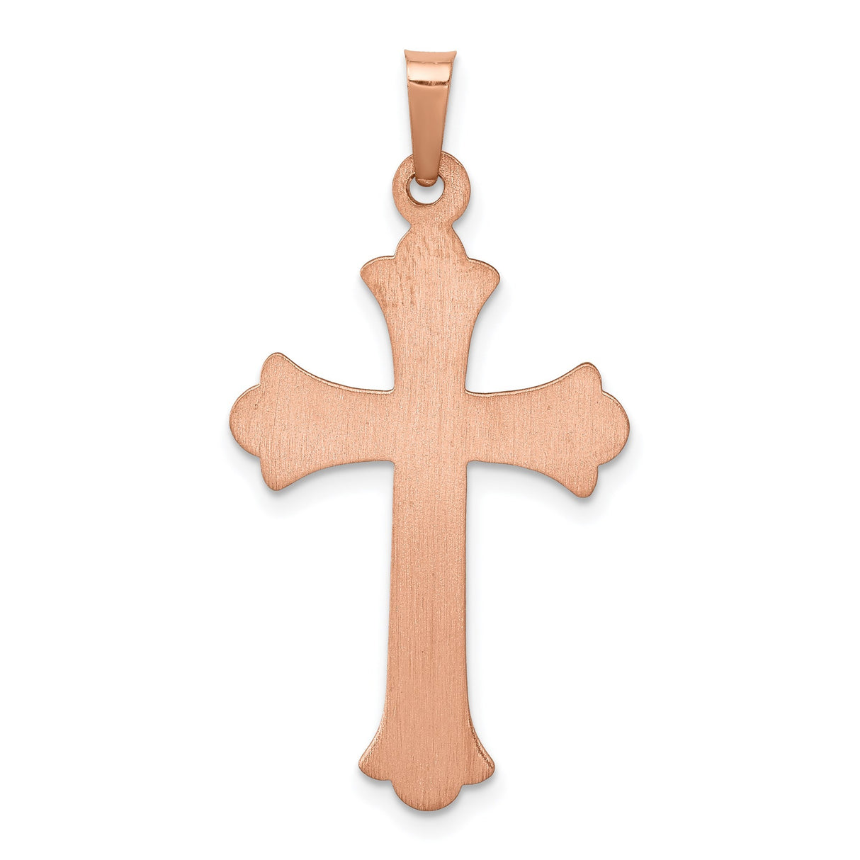 14k Rose Gold Flared Fleur De Lis Cross Pendant, Two Tone Christian Jewelry for Women
