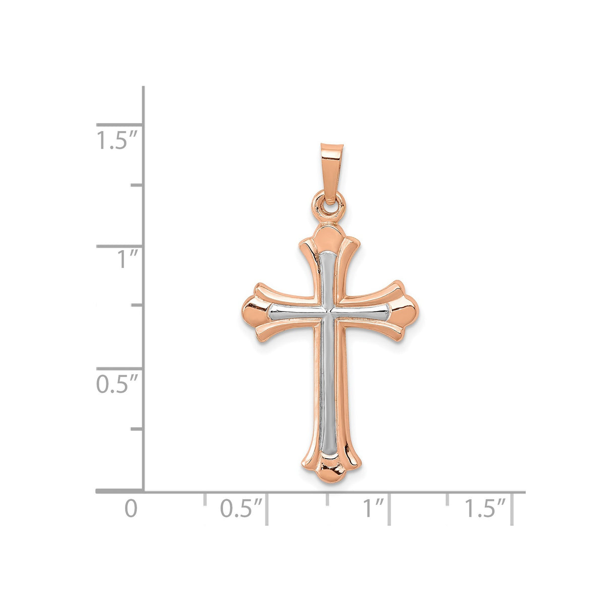 14k Rose Gold Flared Fleur De Lis Cross Pendant, Two Tone Christian Jewelry for Women