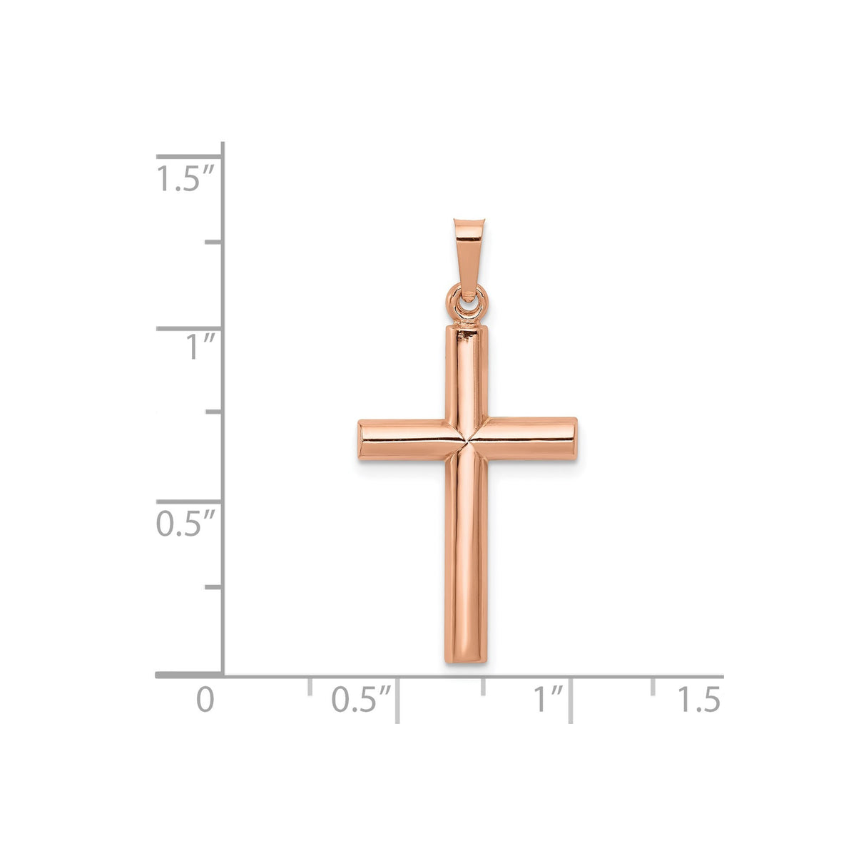 14k Rose Gold Tubular Cross Pendant, Polished Religious Jewelry for Women or Unisex Wear