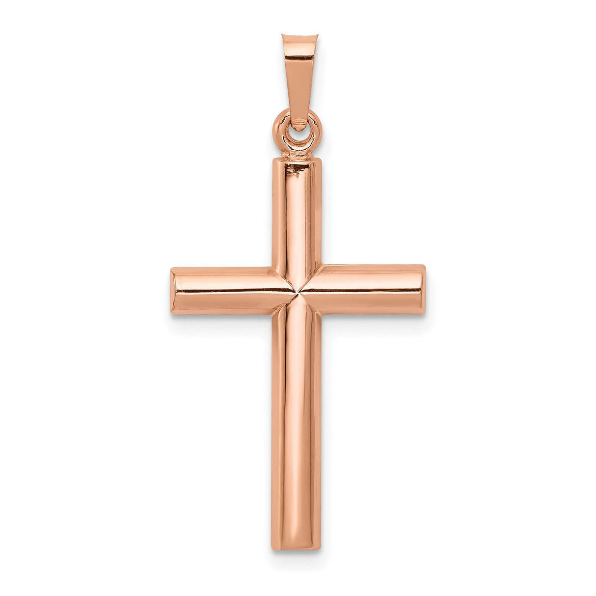 14k Rose Gold Tubular Cross Pendant, Polished Religious Jewelry for Women or Unisex Wear