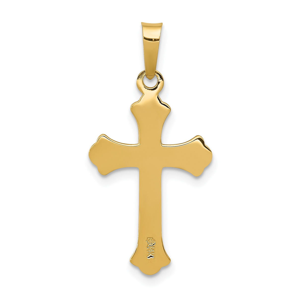 14k Yellow Gold Cross Pendant with Scroll Detailing, Etched and Polished Finish, Christian Jewelry