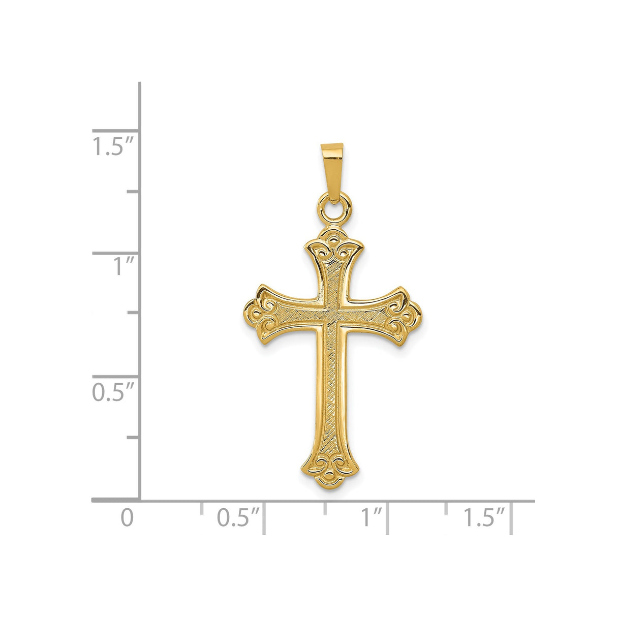 14k Yellow Gold Cross Pendant with Ornate Scroll Design and Textured Accents