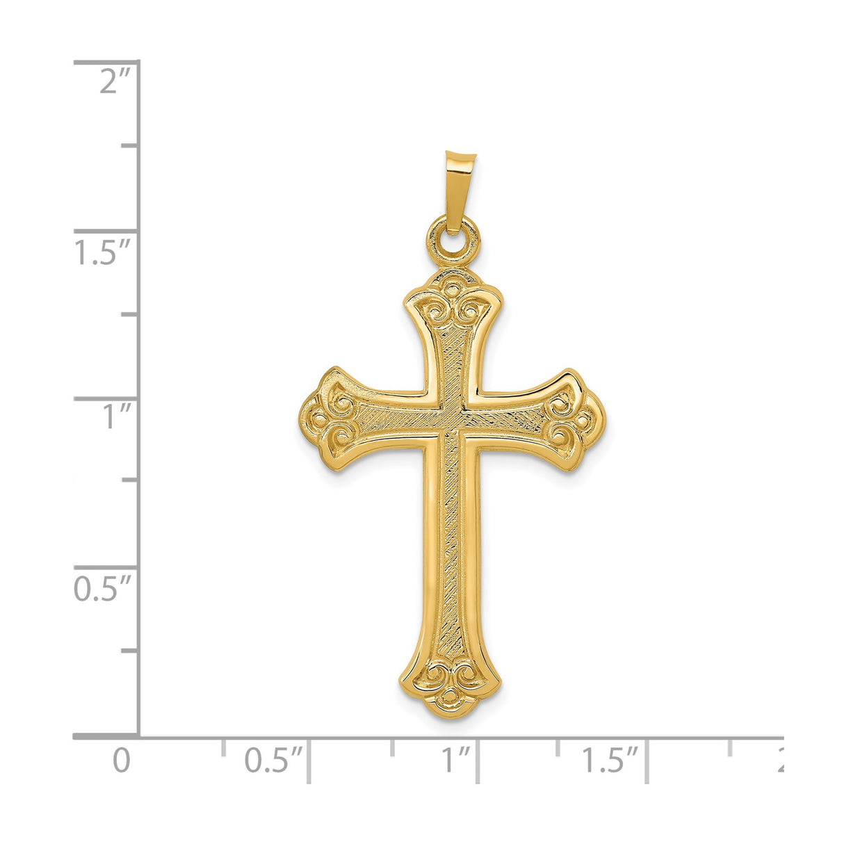 14k Yellow Gold Cross Pendant with Scroll Detailing and Textured Finish