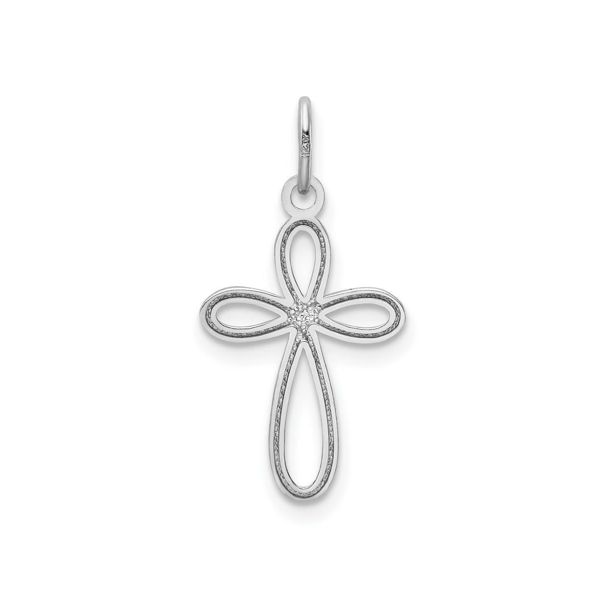 14k White Gold Cross Pendant with Open Infinity Loop Design, Christian Symbolic Jewelry