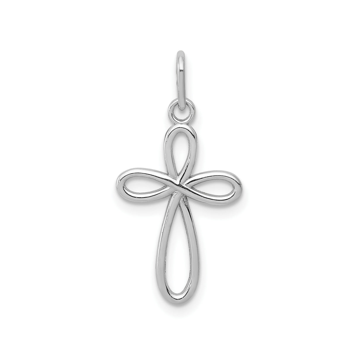 14k White Gold Cross Pendant with Open Infinity Loop Design, Christian Symbolic Jewelry