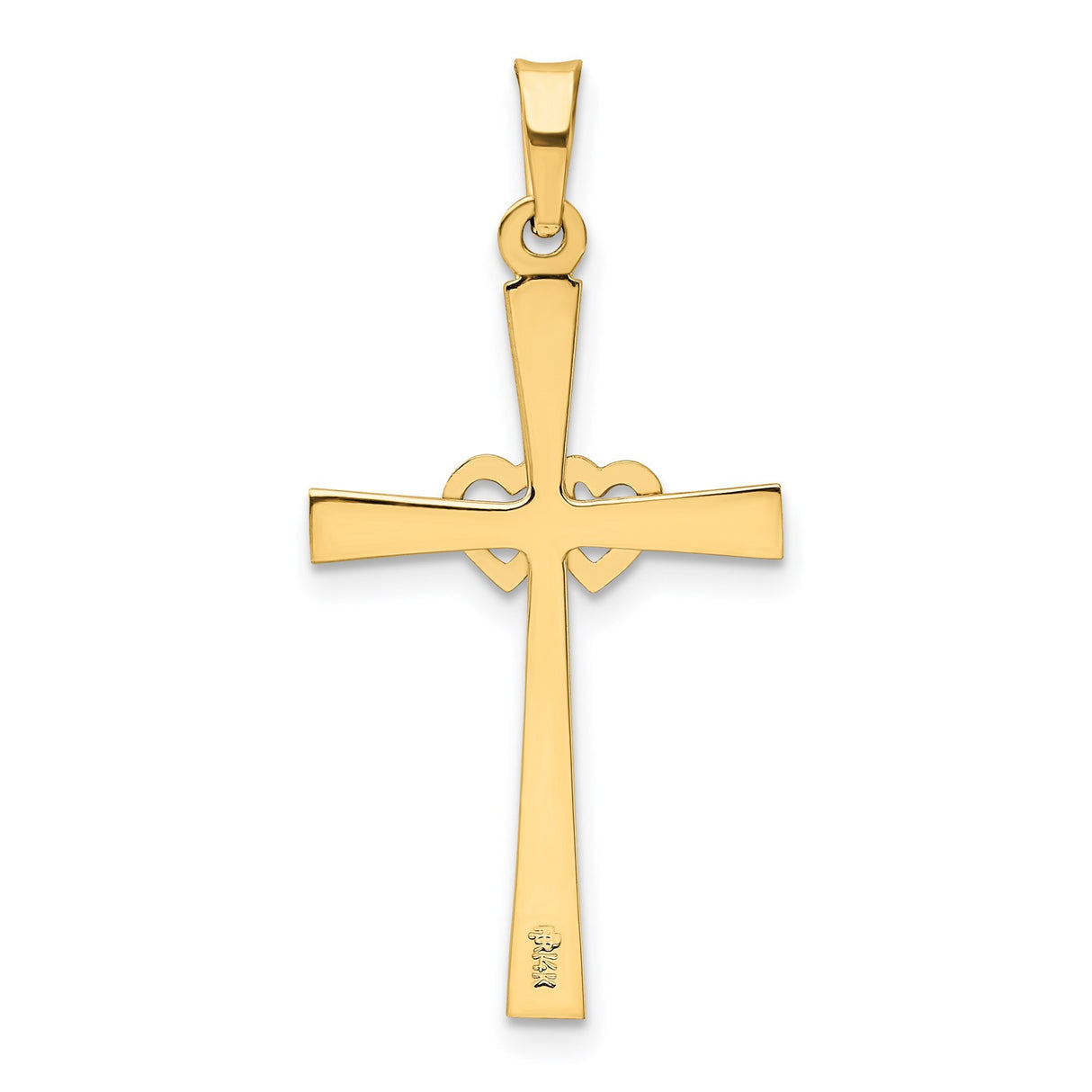 14k Two-Tone Gold Cross Pendant with Interlocking Hearts and Faith & Love Design