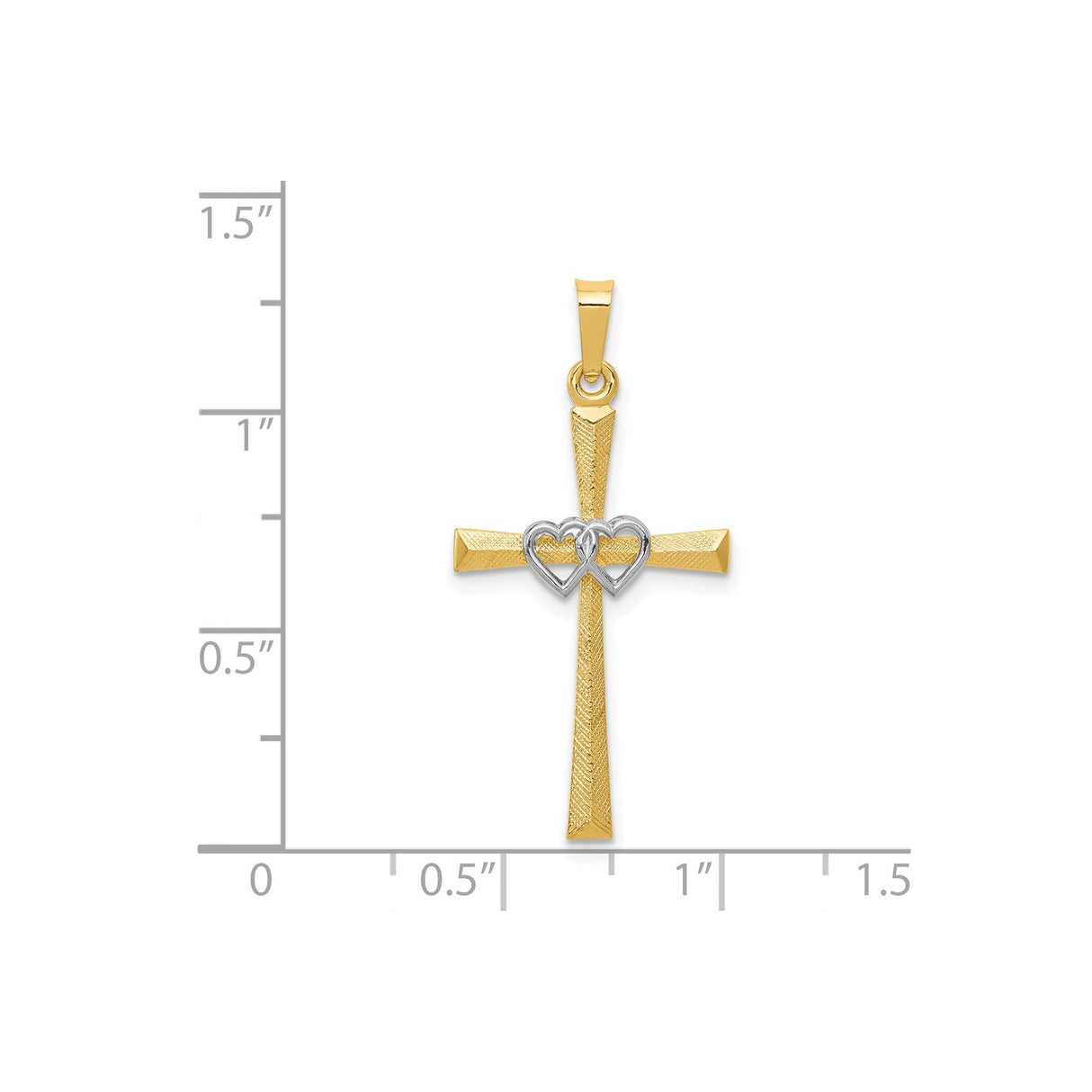 14k Two-Tone Gold Cross Pendant with Interlocking Hearts and Faith & Love Design