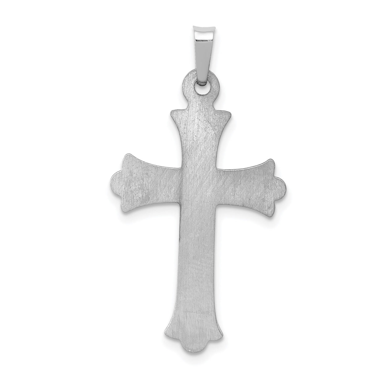 14k White Gold Cross Pendant, Textured Beveled Design, Christian Religious Jewelry for Women or Unisex