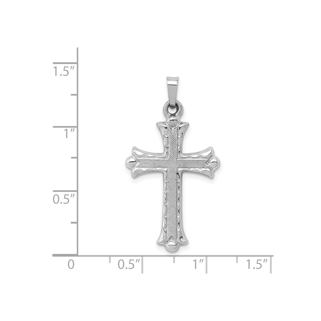 14k White Gold Cross Pendant, Textured Beveled Design, Christian Religious Jewelry for Women or Unisex
