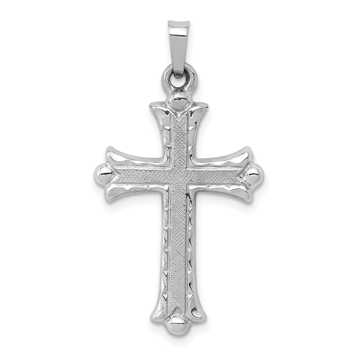 14k White Gold Cross Pendant, Textured Beveled Design, Christian Religious Jewelry for Women or Unisex