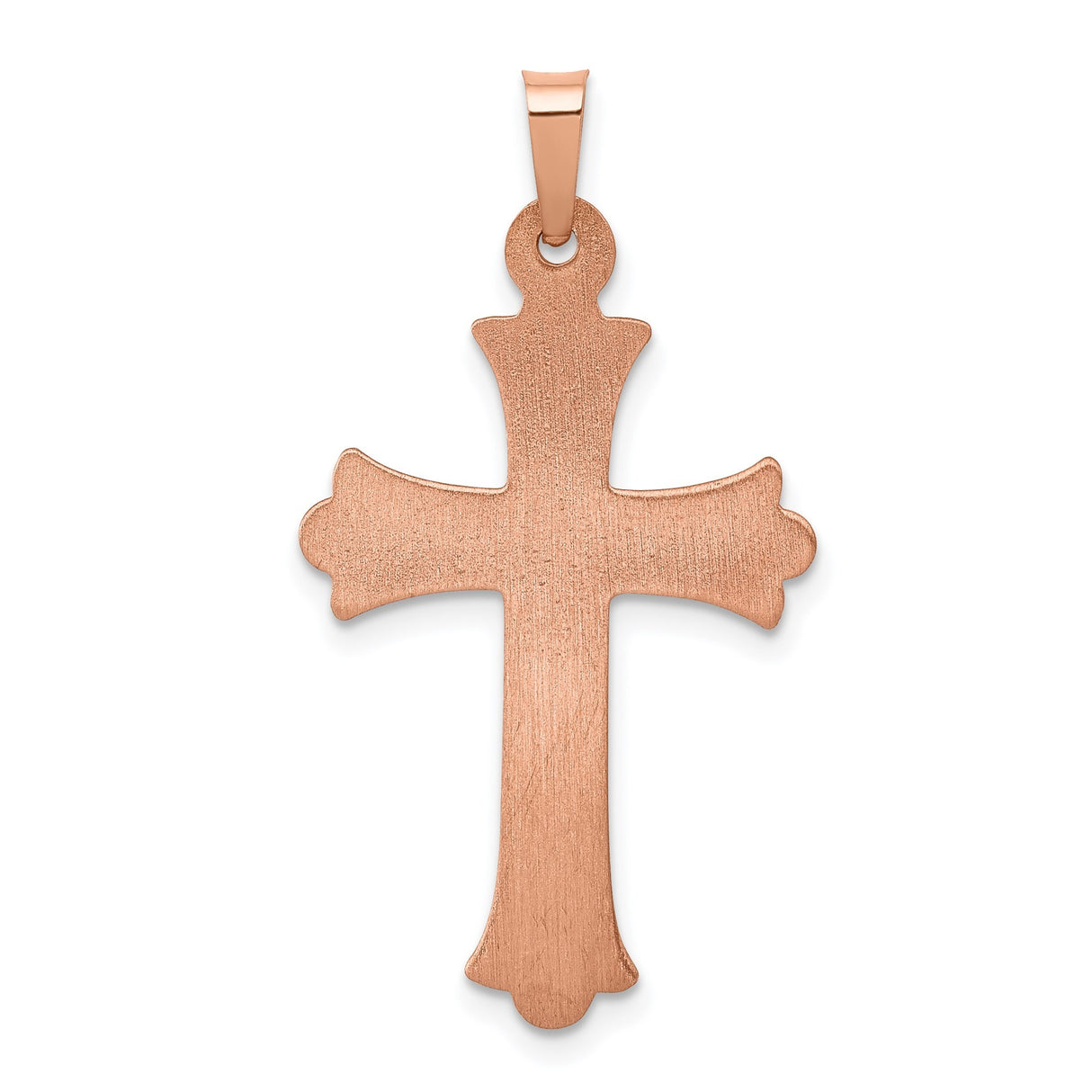 14k Rose Gold Cross Pendant with Textured Patonce Design and Ornate Budded Edges