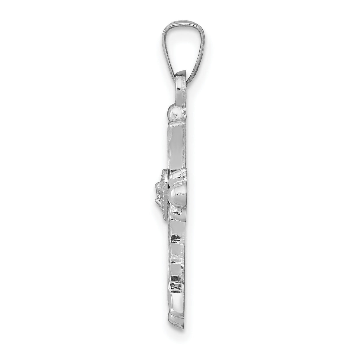 Diamond Textured and Polished Fleur de lis Cross Charm Pendant in Real 14k White Gold