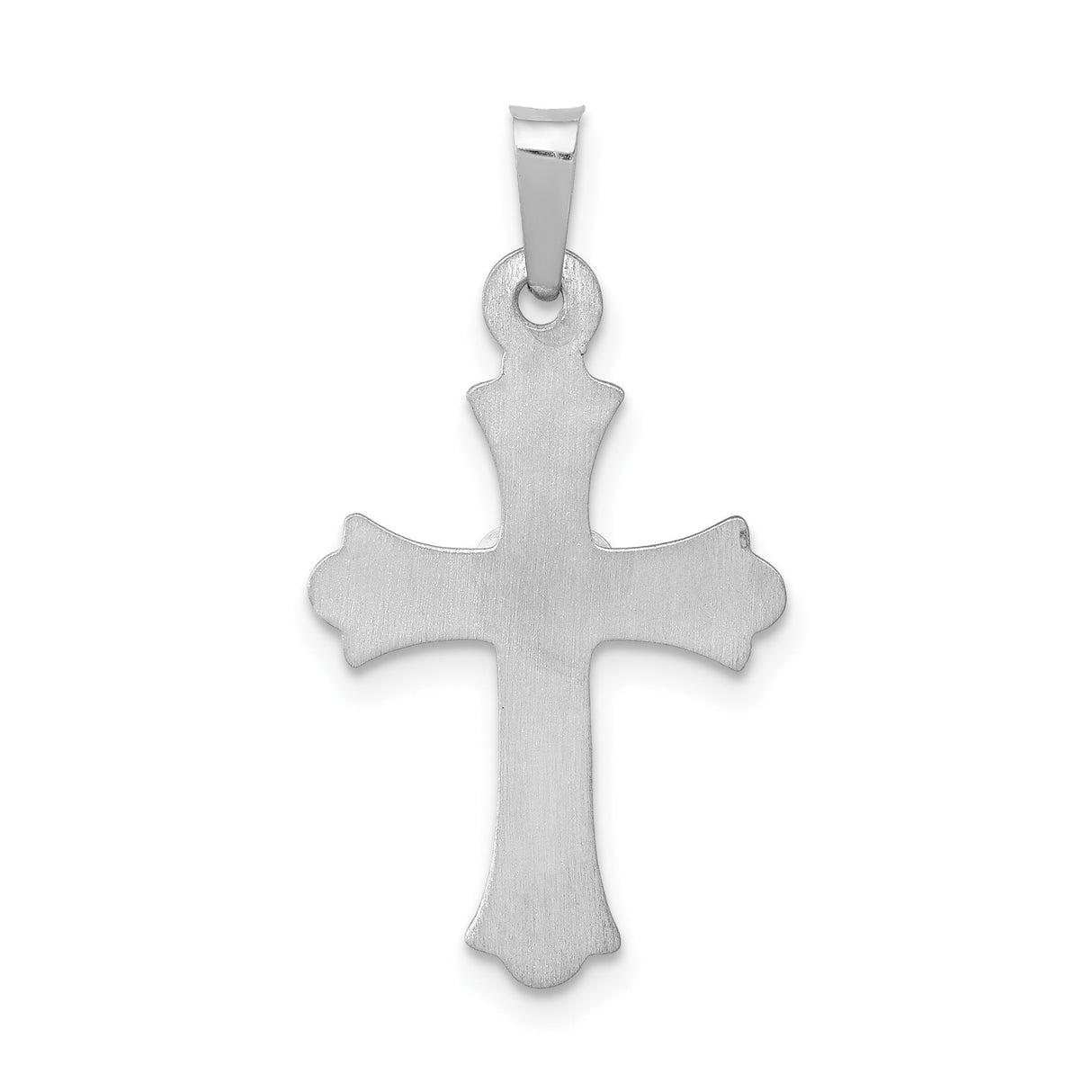 14k White Gold Cross Pendant with Diamond Heart, Fleur de Lis, Christian Jewelry for Women