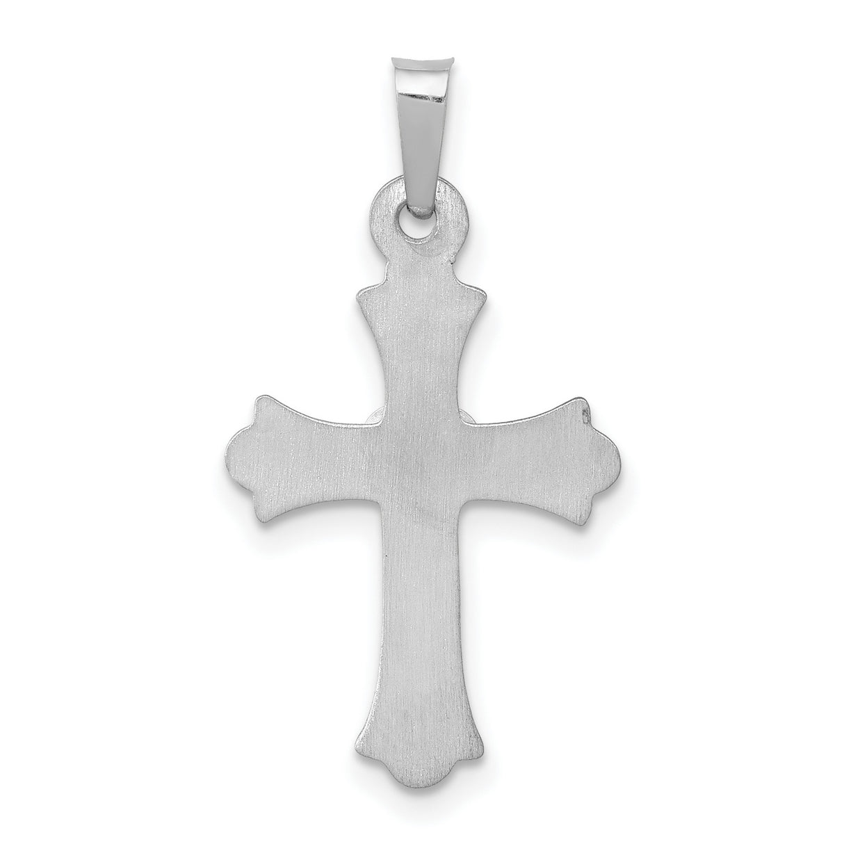 Diamond Textured and Polished Fleur de lis Cross Charm Pendant in Real 14k White Gold