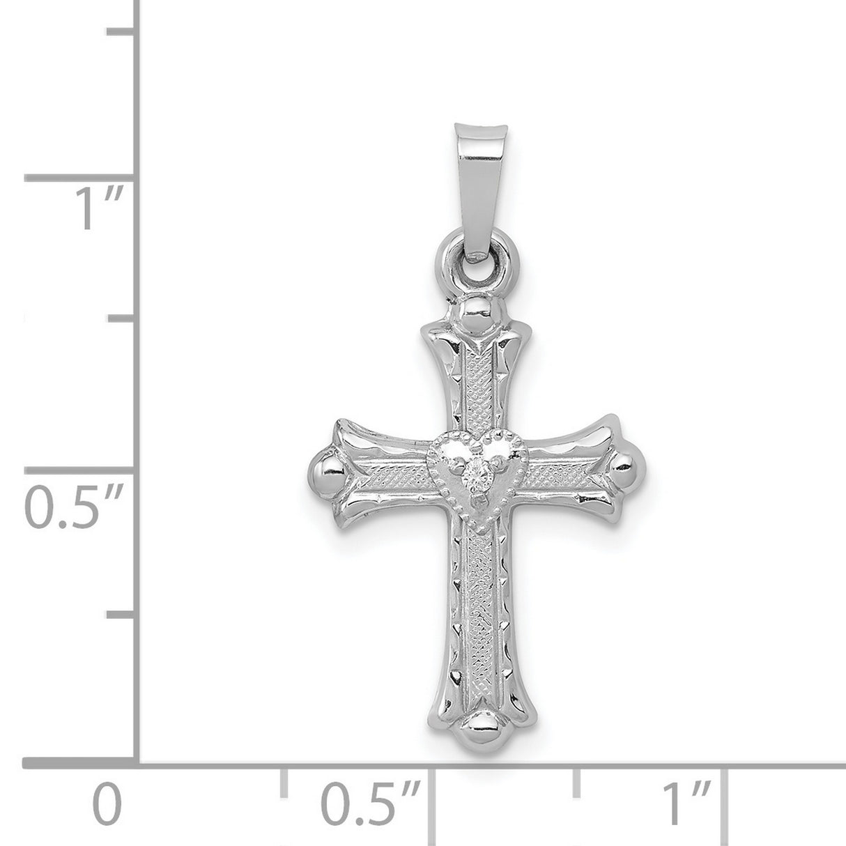 Diamond Textured and Polished Fleur de lis Cross Charm Pendant in Real 14k White Gold