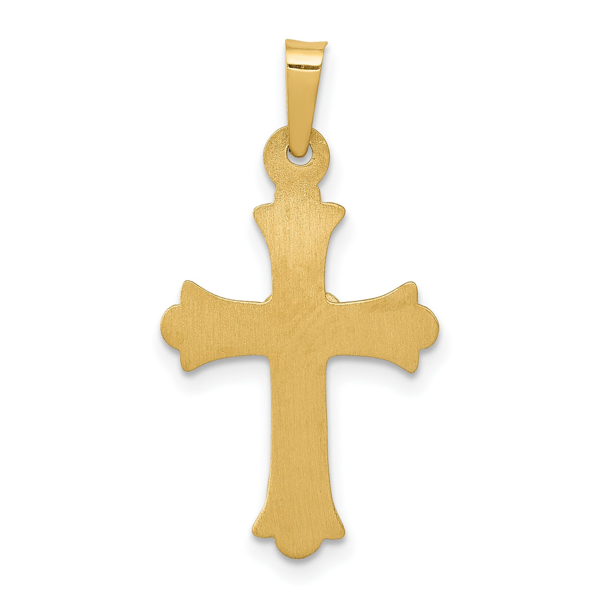 Diamond Textured Brushed and Polished Fleur de lis Cross Charm Pendant in Real 14k Multi-Tone Gold