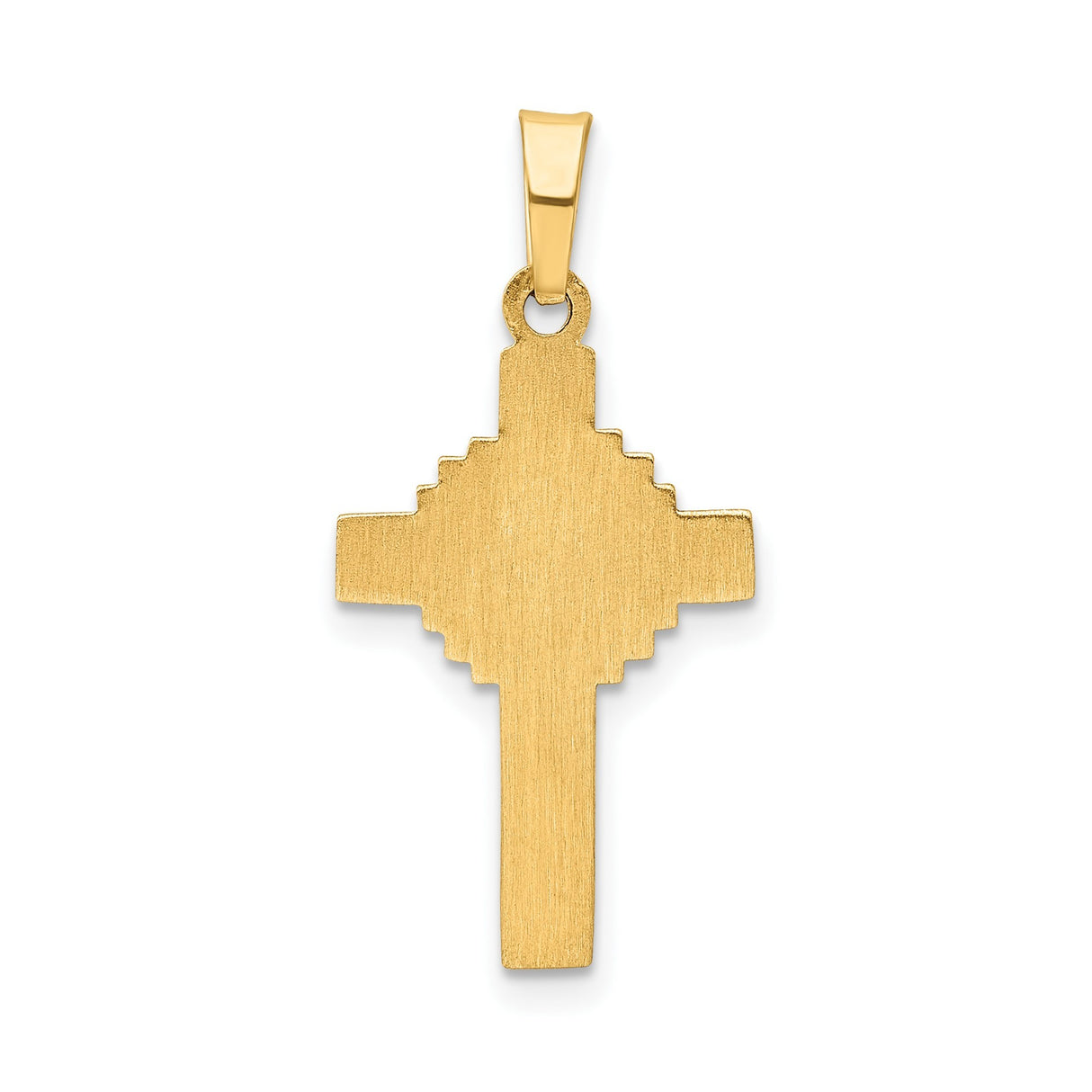 14k Yellow Gold Cross Pendant with Sunburst Center and Textured Border, Religious Charm