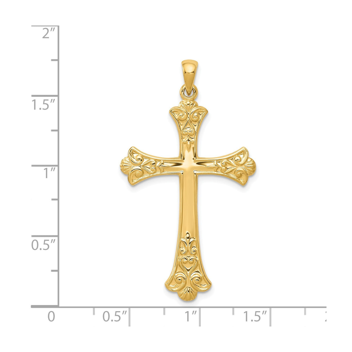 14k Yellow Gold Cross Pendant with Floral Scroll Design, Christian Religious Charm for Women