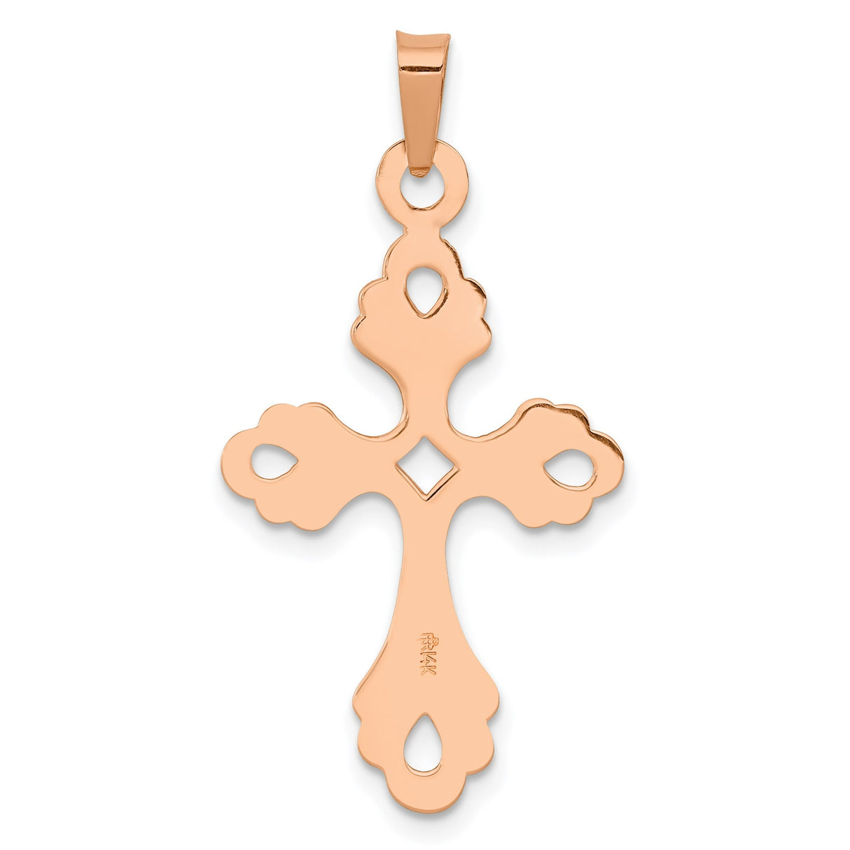 14k Rose Gold Cross Pendant with Ornate Fleur de Lis Design for Women