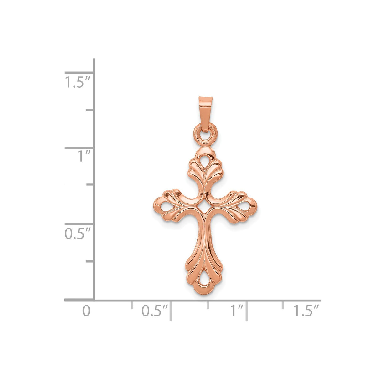 14k Rose Gold Cross Pendant with Ornate Fleur de Lis Design for Women