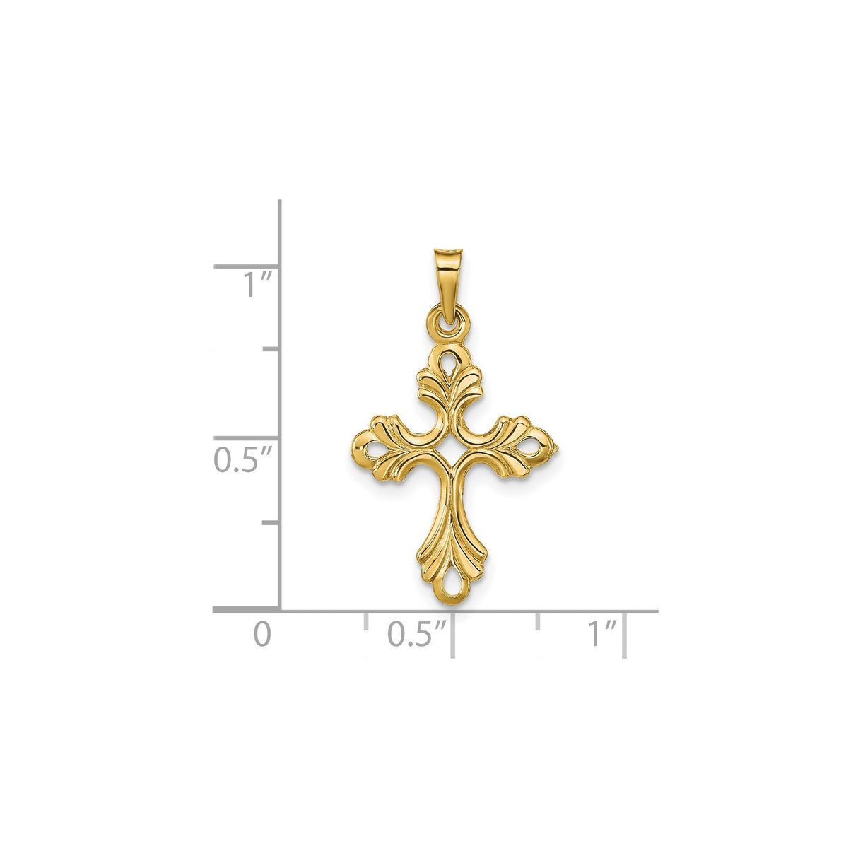 14k Yellow Gold Filigree Cross Pendant with Fleur Design, Ornate Catholic Charm for Women