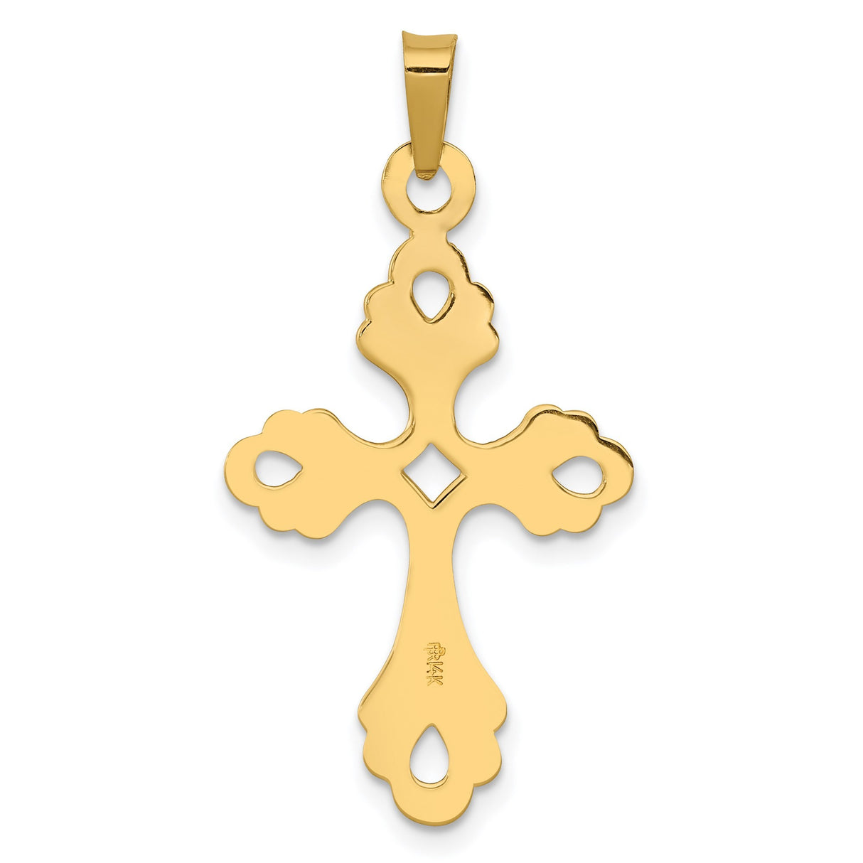 14k Yellow Gold Cross Pendant with Fleur-de-Lis Detailing, Christian Religious Jewelry for Women