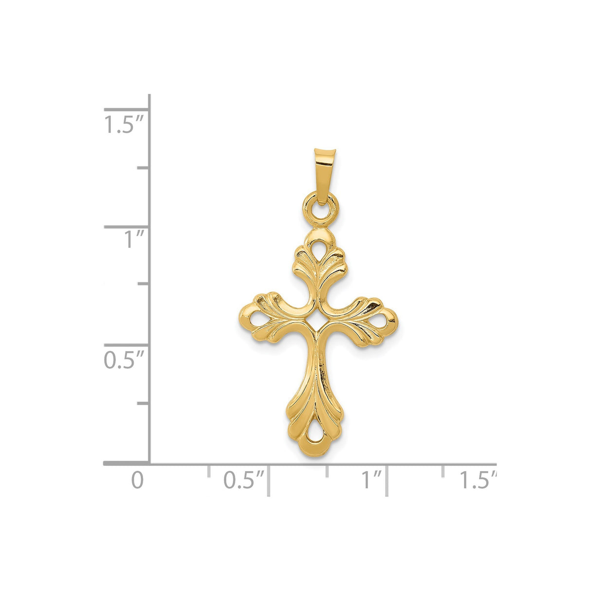 14k Yellow Gold Cross Pendant with Fleur-de-Lis Detailing, Christian Religious Jewelry for Women