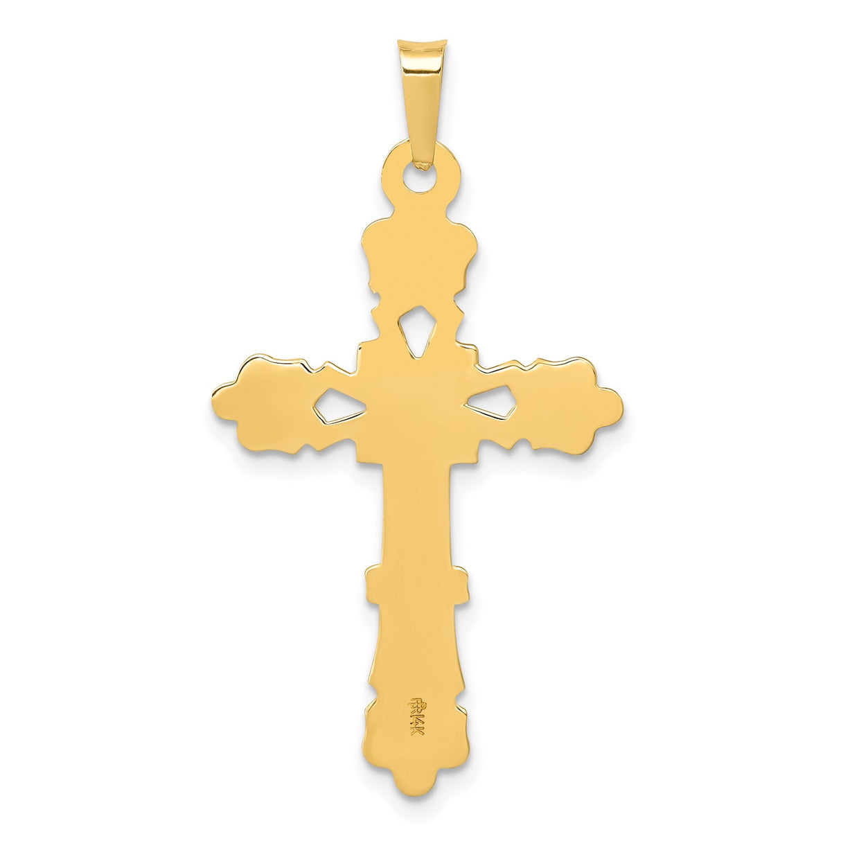 14k Yellow Gold Cross Pendant with Ornate Filigree and Floral Scrollwork Design