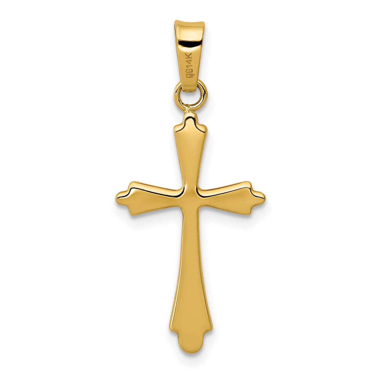 14k Yellow Gold Cross Pendant with Flared Edge, Christian Religious Jewelry for Women
