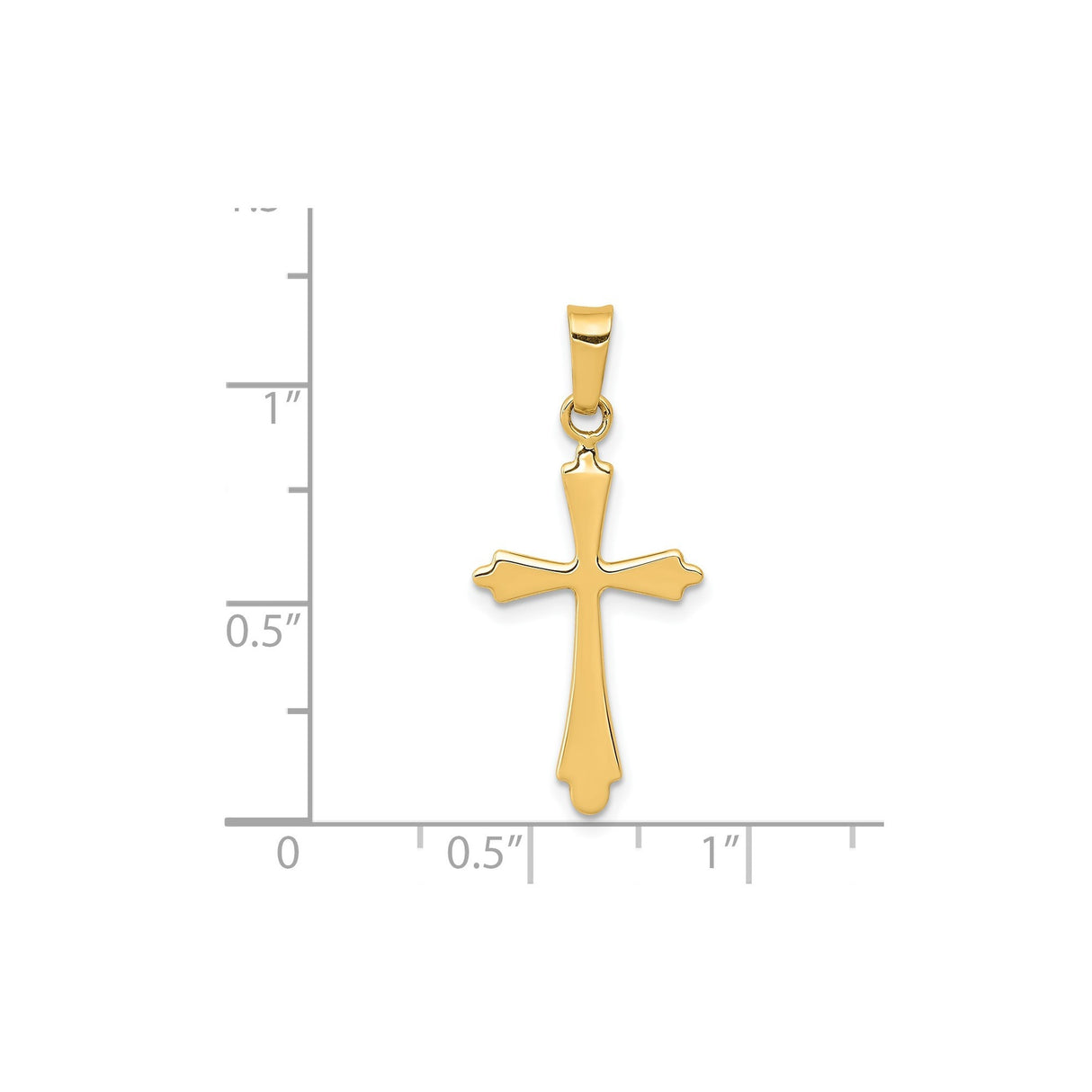 14k Yellow Gold Cross Pendant with Flared Edge, Christian Religious Jewelry for Women