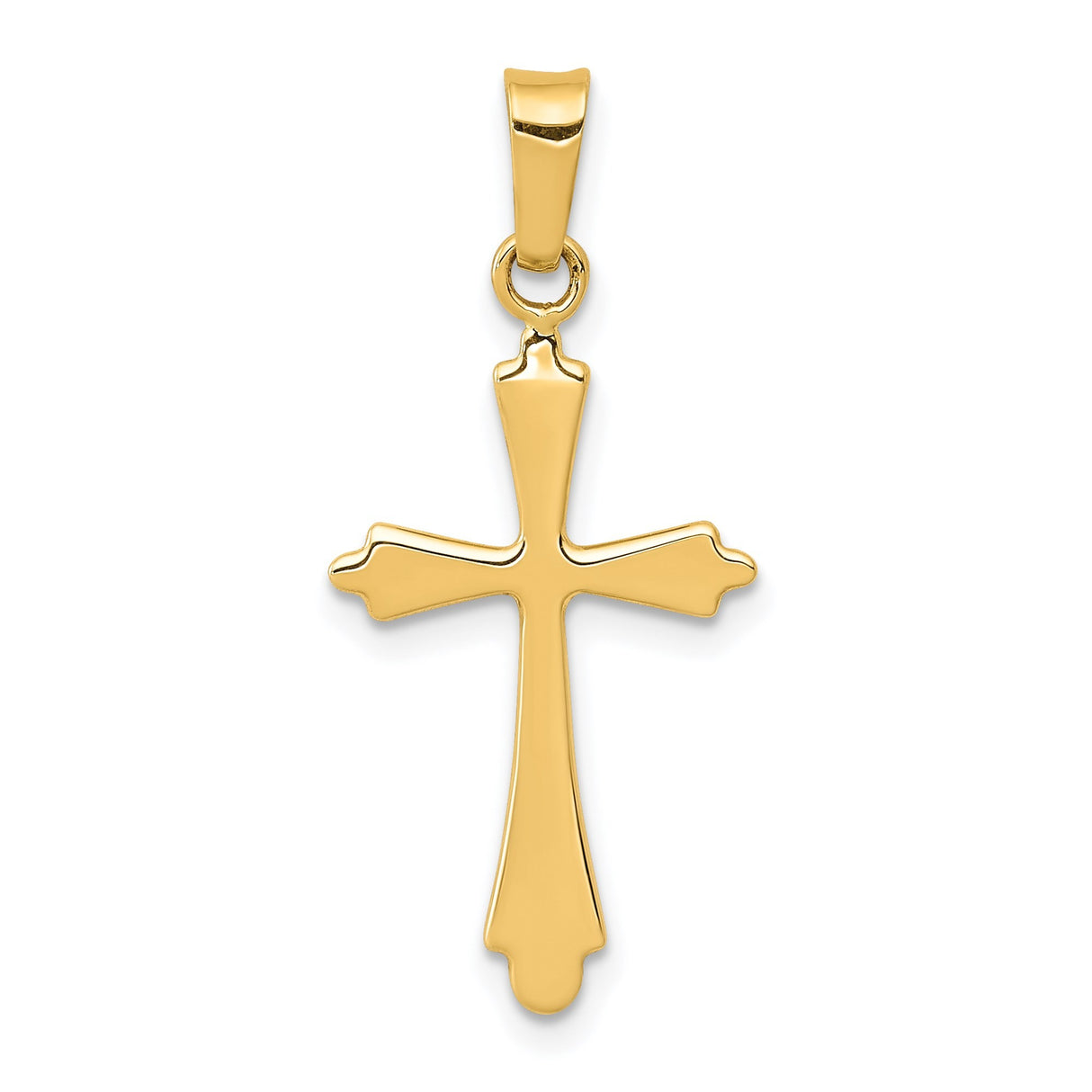 14k Yellow Gold Cross Pendant with Flared Edge, Christian Religious Jewelry for Women