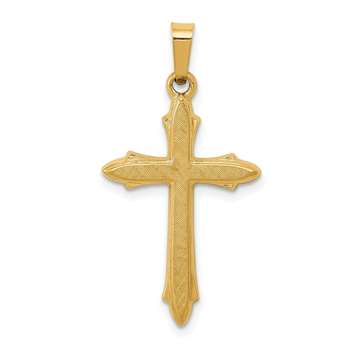 14k Yellow Gold Cross Pendant with Flared Tips and Textured Finish, Christian Religious Charm